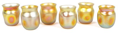 Lot 3 - A SET OF SIX LOUIS COMFORT TIFFANY IRIDESCENT LIQUOR GLASSES