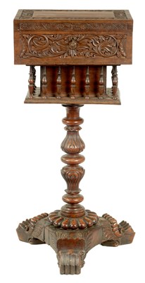 Lot 162 - A 19TH CENTURY ANGLO INDIAN CARVED HARDWOOD WORK BOX