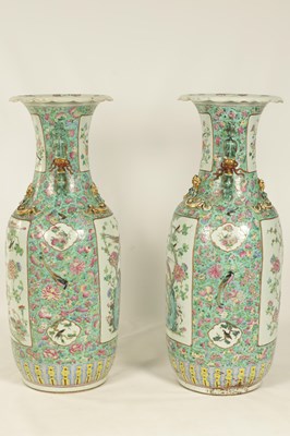 Lot 165 - A LARGE AND IMPRESSIVE PAIR OF 19TH CENTURY CANTONESE FAMILLE ROSE HALL VASES