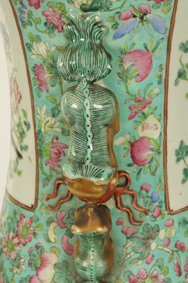 Lot 165 - A LARGE AND IMPRESSIVE PAIR OF 19TH CENTURY CANTONESE FAMILLE ROSE HALL VASES