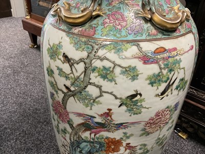 Lot 165 - A LARGE AND IMPRESSIVE PAIR OF 19TH CENTURY CANTONESE FAMILLE ROSE HALL VASES