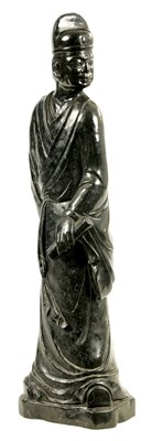 Lot 159 - A 20TH CENTURY CARVED GREEN MARBLE STANDING FIGURE OF WENCHANG
