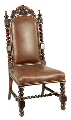 Lot 1049 - A 19TH CENTURY ROSEWOOD LEATHER UPHOLSTERED SIDE CHAIR