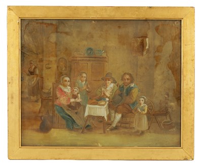 Lot 606 - AN 18TH CENTURY REVERSE PAINTED INTERIOR SCENE