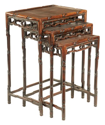 Lot 181 - A SET OF THREE 19TH CENTURY CHINESE HARDWOOD OCCASIONAL TABLES