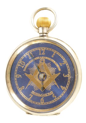 Lot 260 - AN EARLY 20TH CENTURY SILVER OPEN FACE MASONIC POCKET WATCH