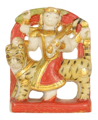 Lot 196 - A 19TH CENTURY INDIAN ALABASTER GILT AND POLYCHROME SCULPTURE