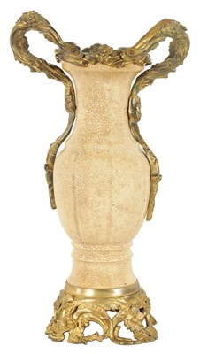 Lot 139 - AN EARLY CHINESE CRACKLE WARE VASE WITH 18TH CENTURY ORMOLU MOUNTS