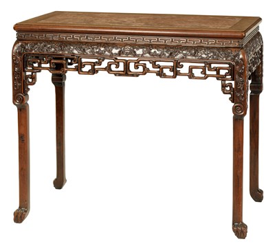 Lot 96 - A  GOOD 19TH CENTURY CHINESE HARDWOOD MARBLE TOP CENTRE TABLE