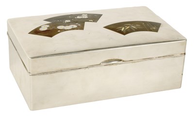 Lot 121 - A  LARGE JAPANESE SILVER AND INLAID BRONZE LIDDED BOX