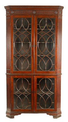Lot 1214 - A FINE EARLY GEORGE III MAHOGANY DOUBLE STANDING CORNER CUPBOARD