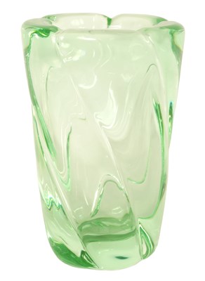 Lot 7 - A LARGE ART DECO DAUM TRANSLUCENT GREEN GLASS VASE