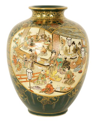 Lot 171 - A RARE LATE 19TH CENTURY JAPANESE TEAL BLUE SATSUMA VASE BY KINKOZAN