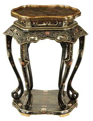 Lot 116 - A 19TH CENTURY CHINESE LACQUERED AND CHINOISERIE JARDINIERE STAND