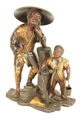 Lot 157 - A FINE LATE 19TH CENTURY JAPANESE MEIJI GILT AND MULTICOLOURED BRONZE SCULPTURE