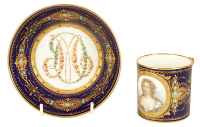 Lot 52 - AN 18TH CENTURY SEVRES ROYAL BLUE PORTRAIT CABINET CUP AND SAUCER