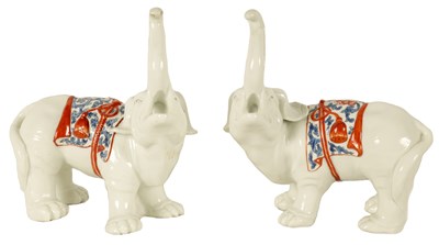 Lot 183 - AN UNUSUAL PAIR OF LATE 19TH CENTURY SAMSON KAKIEMON STYLE ELEPHANTS