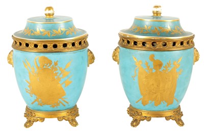 Lot 50 - A PAIR OF 19TH CENTURY SEVRES STYLE AND ORMOLU MOUNTED ICE PAILS AND COVERS