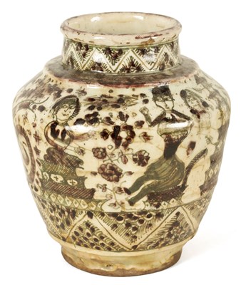 Lot 110 - AN EARLY PERSIAN GLAZED EARTHENWARE SHOULDERED VASE