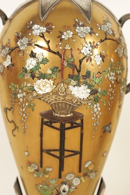 Lot 148 - A GOOD PAIR OF LATE 19TH CENTURY JAPANESE MEIJI GILT LACQUER AND SILVER MOUNTED CABINET VASES