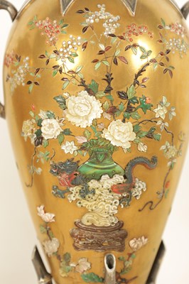 Lot 148 - A GOOD PAIR OF LATE 19TH CENTURY JAPANESE MEIJI GILT LACQUER AND SILVER MOUNTED CABINET VASES