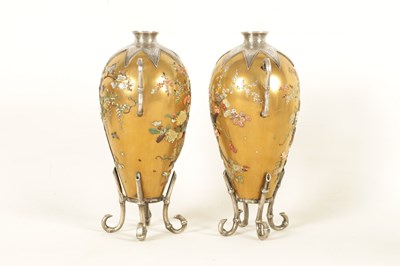 Lot 148 - A GOOD PAIR OF LATE 19TH CENTURY JAPANESE MEIJI GILT LACQUER AND SILVER MOUNTED CABINET VASES