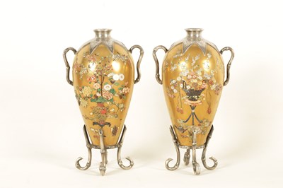 Lot 148 - A GOOD PAIR OF LATE 19TH CENTURY JAPANESE MEIJI GILT LACQUER AND SILVER MOUNTED CABINET VASES
