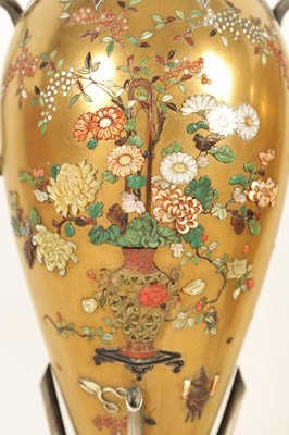 Lot 148 - A GOOD PAIR OF LATE 19TH CENTURY JAPANESE MEIJI GILT LACQUER AND SILVER MOUNTED CABINET VASES