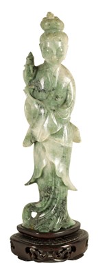 Lot 147 - A 19TH/20TH CENTURY CHINESE CARVED RUSSET JADE FIGURE OF A GEISHA