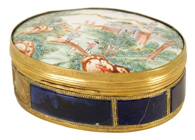 Lot 237 - A 19TH CENTURY FRENCH BRASS CASED OVAL ENAMEL SNUFF BOX