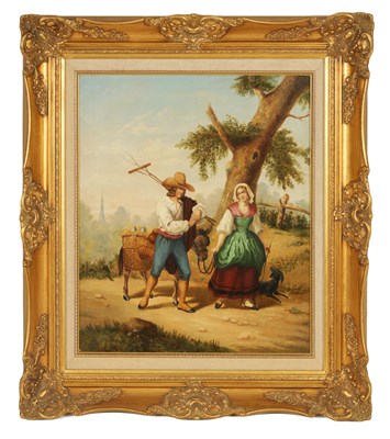 Lot 615 - IN THE MANNER OF ‘FRANCOISE VERHEYDEN’ A 19TH CENTURY OIL ON CANVAS FIGURES IN A COUNTRY LANDSCAPE