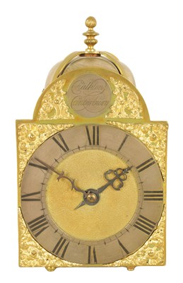 Lot 1080 - AN 18TH CENTURY BRASS LANTERN CLOCK WITH LATER MOVEMENT