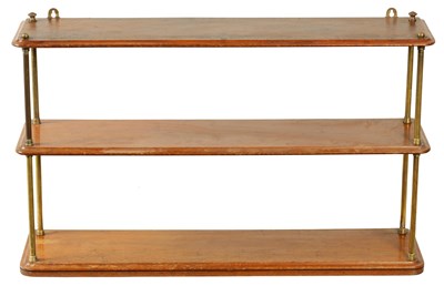 Lot 1366 - A SET OF LATE 19TH CENTURY MAHOGANY AND BRASS CAMPAIGN COLLAPSIBLE HANGING SHELVES