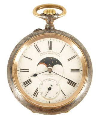 Lot 265 - A LATE 19TH CENTURY MOONPHASE POCKET WATCH WITH CALENDAR DIAL ON REVERSE