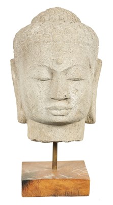 Lot 275 - A LARGE CARVED STONE TIBETAN BUDDHIST HEAD