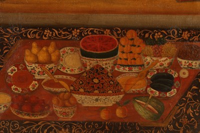 Lot 876 - A 19TH CENTURY QAJAR PERSIAN OIL ON CANVAS