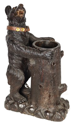 Lot 586 - AN IMPRESSIVE 19TH CENTURY LINDEN WOOD BLACK FOREST CARVED BEAR STICK STAND