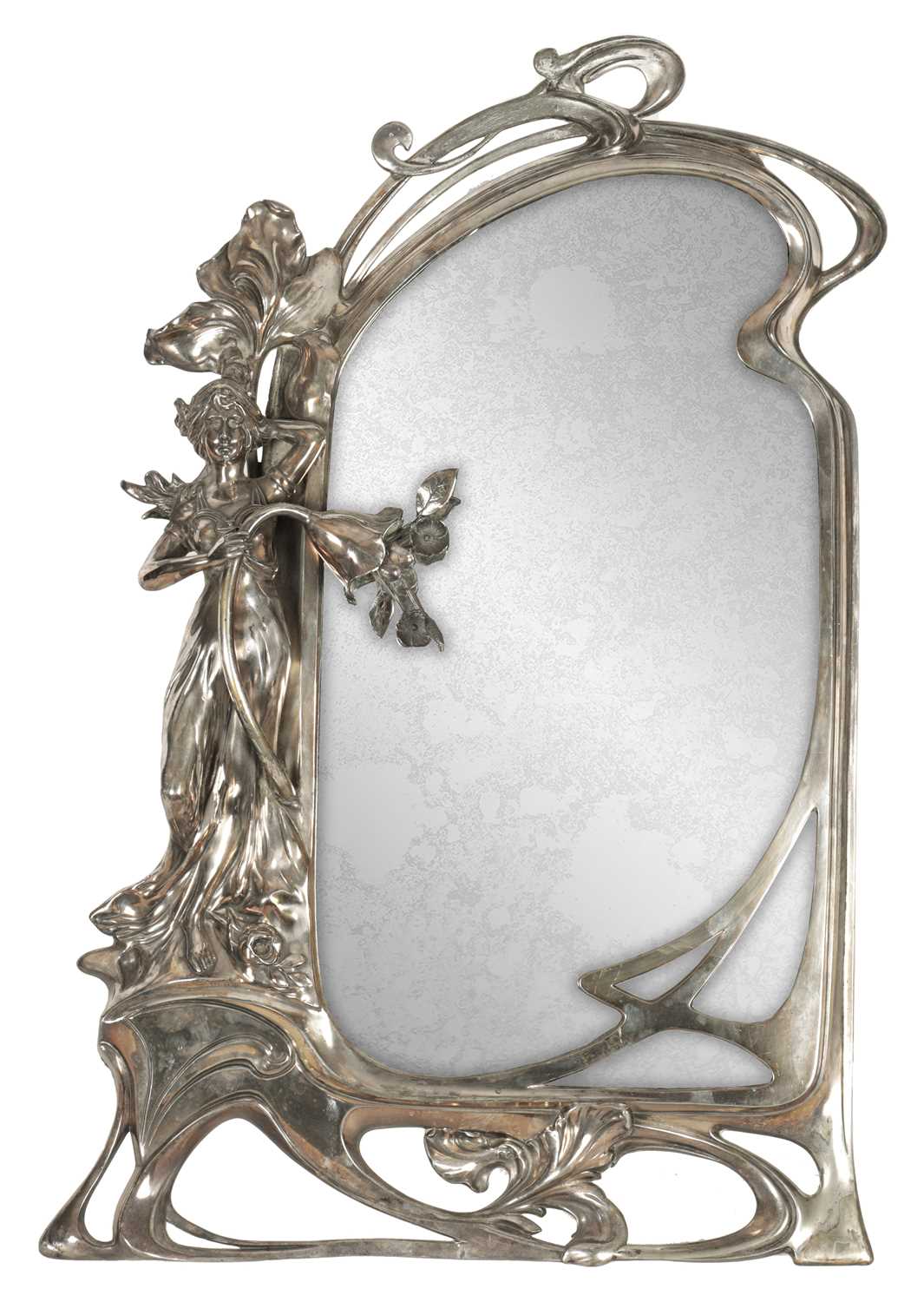 Lot 547 - AN ART NOVEAU WMF SILVER PLATED DRESSING TABLE MIRROR