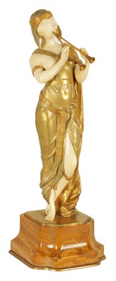 Lot 592 - RENÉ MARQUET. A FRENCH ART DECO GILT BRONZE AND IVORY FIGURE CIRCA 1920