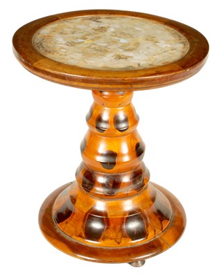 Lot 764 - AN UNUSUAL BRAZILIAN MONKEY PUZZLE WOOD OCCASIONAL TABLE WITH BUTTERFLY SPECIMEN TOP