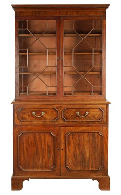 Lot 692 - A GEORGE III MAHOGANY SECRETAIRE BOOKCASE HAVING GOOD COLOUR AND PATINATION