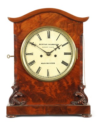 Lot 993 - A MAHOGANY BUNYAN & GARDENER MANCHESTER BRACKET CLOCK