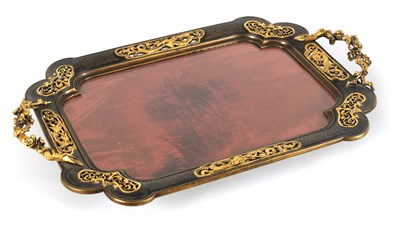 Lot 675 - A LATE 19TH CENTURY FRENCH PARCEL GILT BRONZE TRAY IN THE JAPANESQUE STYLE