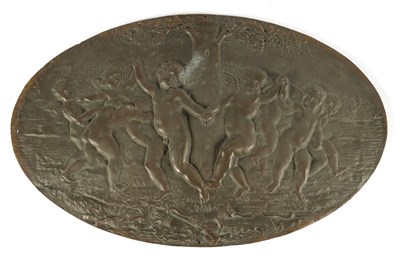 Lot 724 - A 19TH CENTURY FRENCH PATINATED BRONZE OVAL PLAQUE OF LARGE SIZE