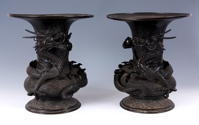 Lot 78 - A PAIR OF 19TH CENTURY ORIENTAL BRONZE VASES...