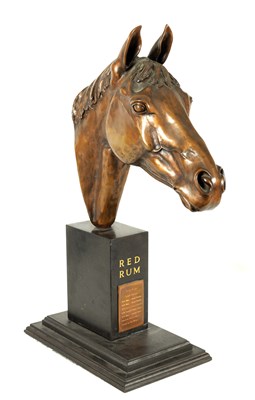 Lot 708 - MAUREEN COATMAN. A LARGE LIMITED EDITION BRONZE SCULPTURE OF RED RUM