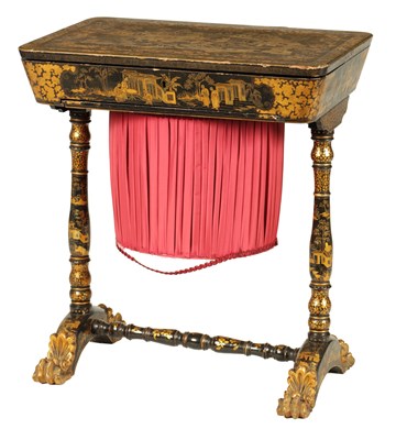 Lot 124 - A 19TH CENTURY CHINESE EXPORT BLACK LACQUER WORK SEWING TABLE