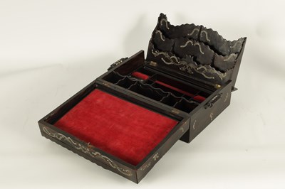 Lot 186 - AN UNUSUAL MID 19TH CENTURY MONGHYR ANGLO INDIAN HARDWOOD AND IVORY MARQUETRY INLAID WRITING BOX