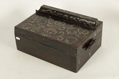 Lot 186 - AN UNUSUAL MID 19TH CENTURY MONGHYR ANGLO INDIAN HARDWOOD AND IVORY MARQUETRY INLAID WRITING BOX