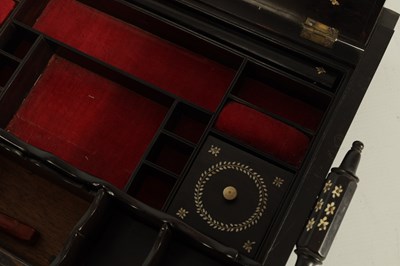 Lot 186 - AN UNUSUAL MID 19TH CENTURY MONGHYR ANGLO INDIAN HARDWOOD AND IVORY MARQUETRY INLAID WRITING BOX